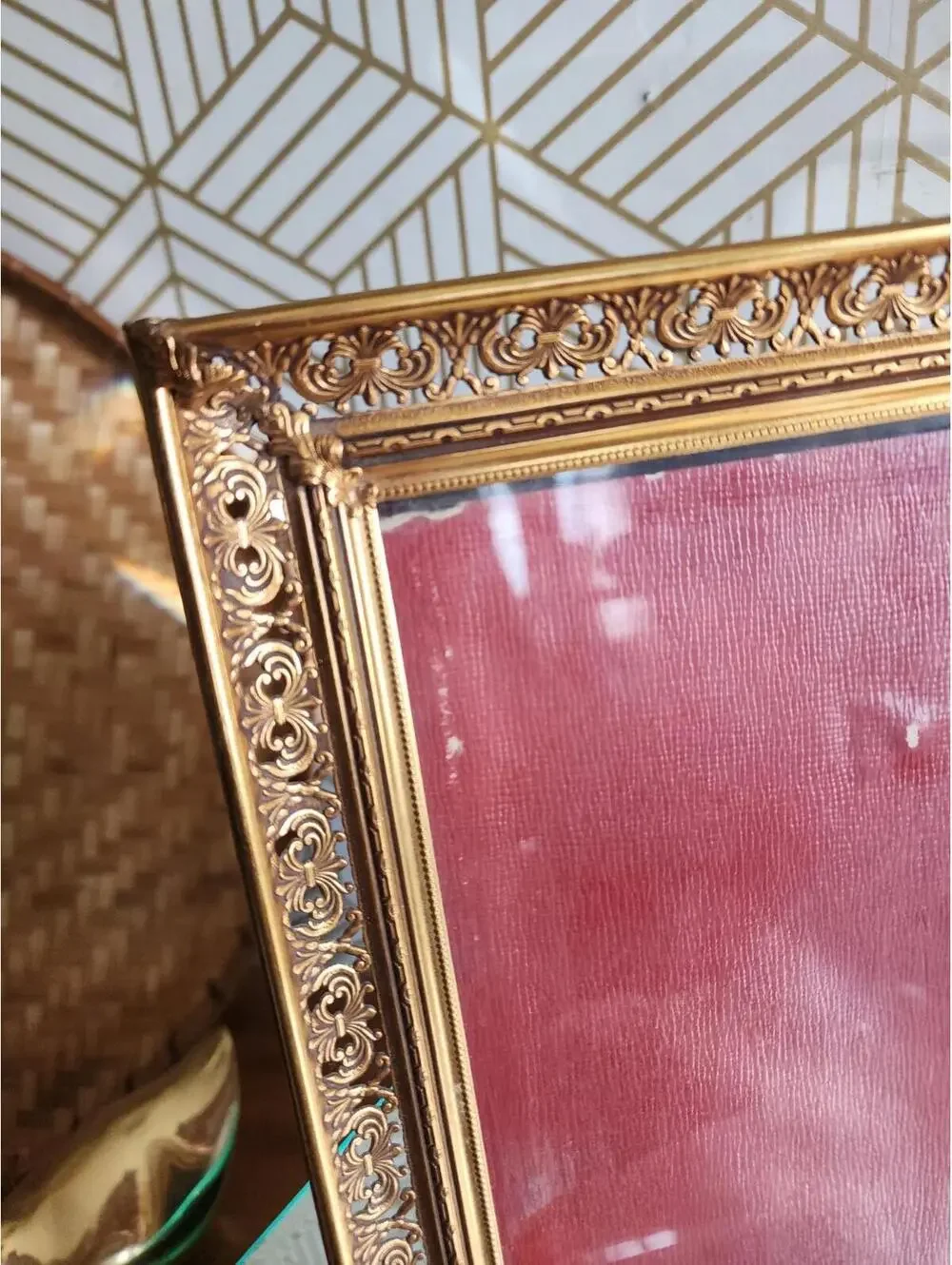 Vintage Copper Brass Filigree Ornate Freestanding Photo Frame 8x10